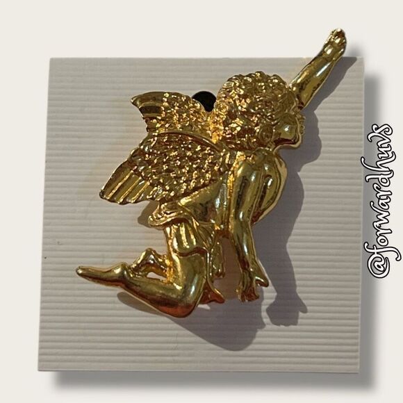 Bundle Sale 3 for $15 | Gold Tone Angel Brooch - Picture 3 of 7